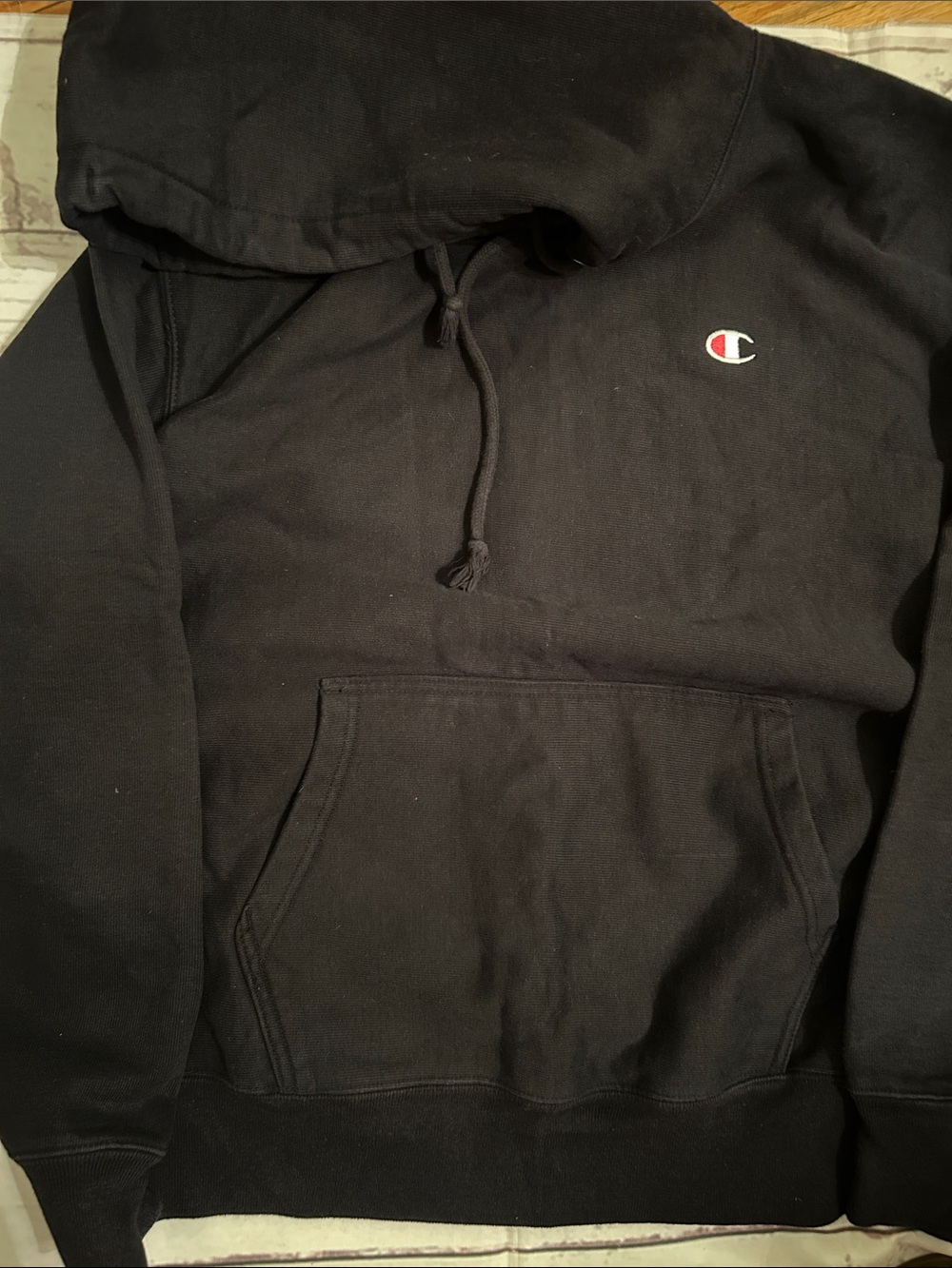 Champion Black Pullover Hoodie with Small Chest Logo